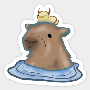 capybara taking a bath with duck Sticker